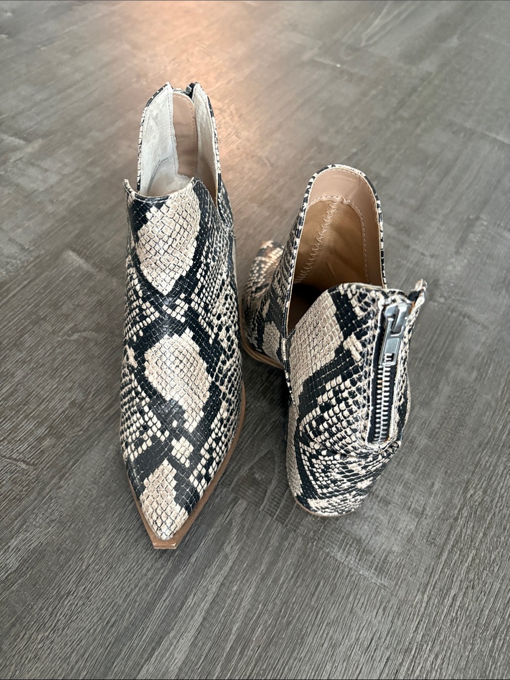 Steve Madden Snake-Print Pointed Ankle Booties - Beige & Black